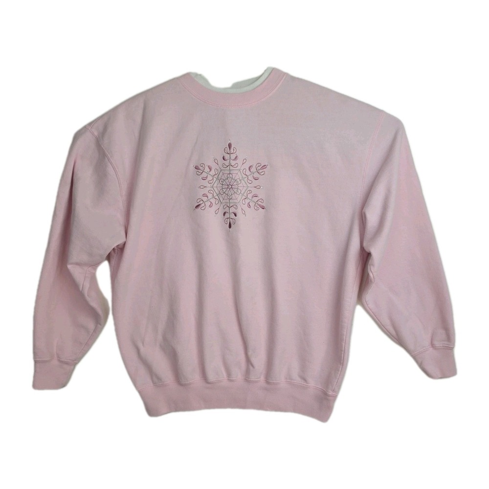Vintage M & C Sportswear Snowflake Sweatshirt‎ Women's L Pink Embroidered